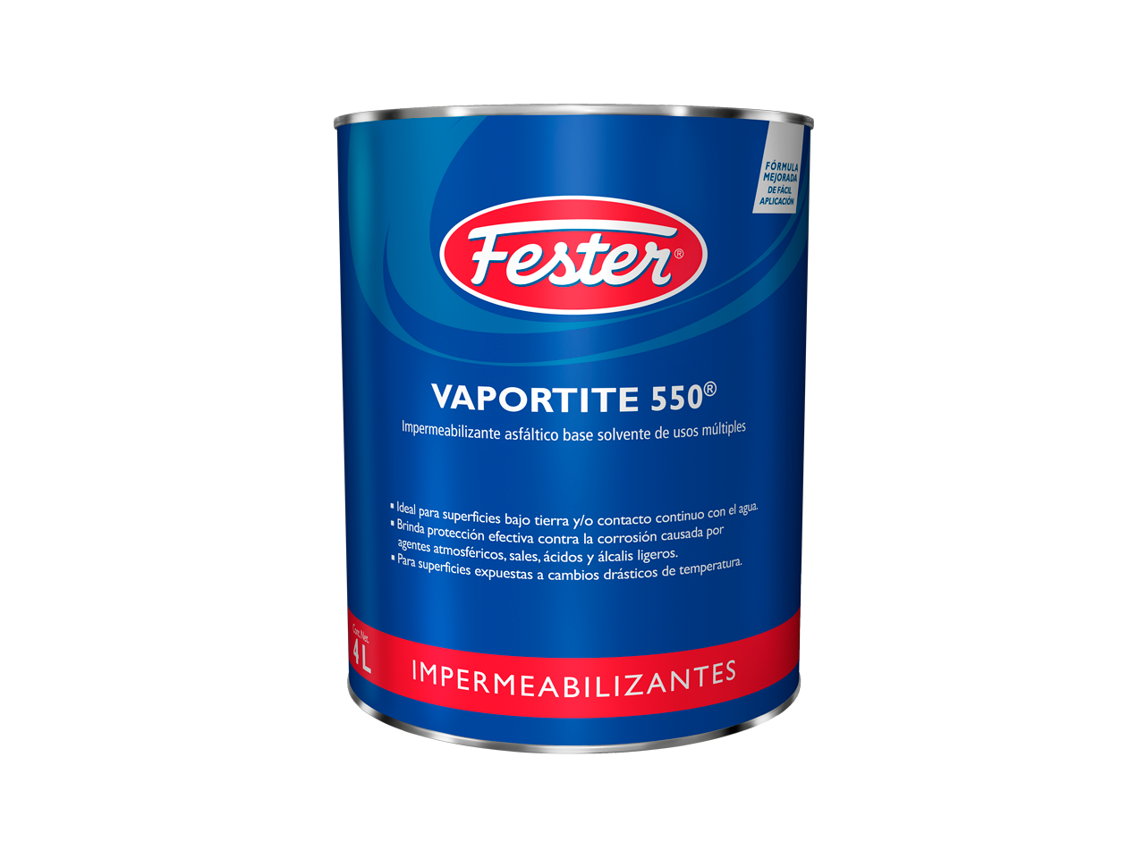 Envase de Fester Vaportite 550 barrera de vapor. Aplicación de Fester Vaportite 550 en techo. Superficie protegida con Fester Vaportite 550. Detalle de la barrera de vapor Fester Vaportite 550. Protección de techos y muros con Fester Vaportite 550.