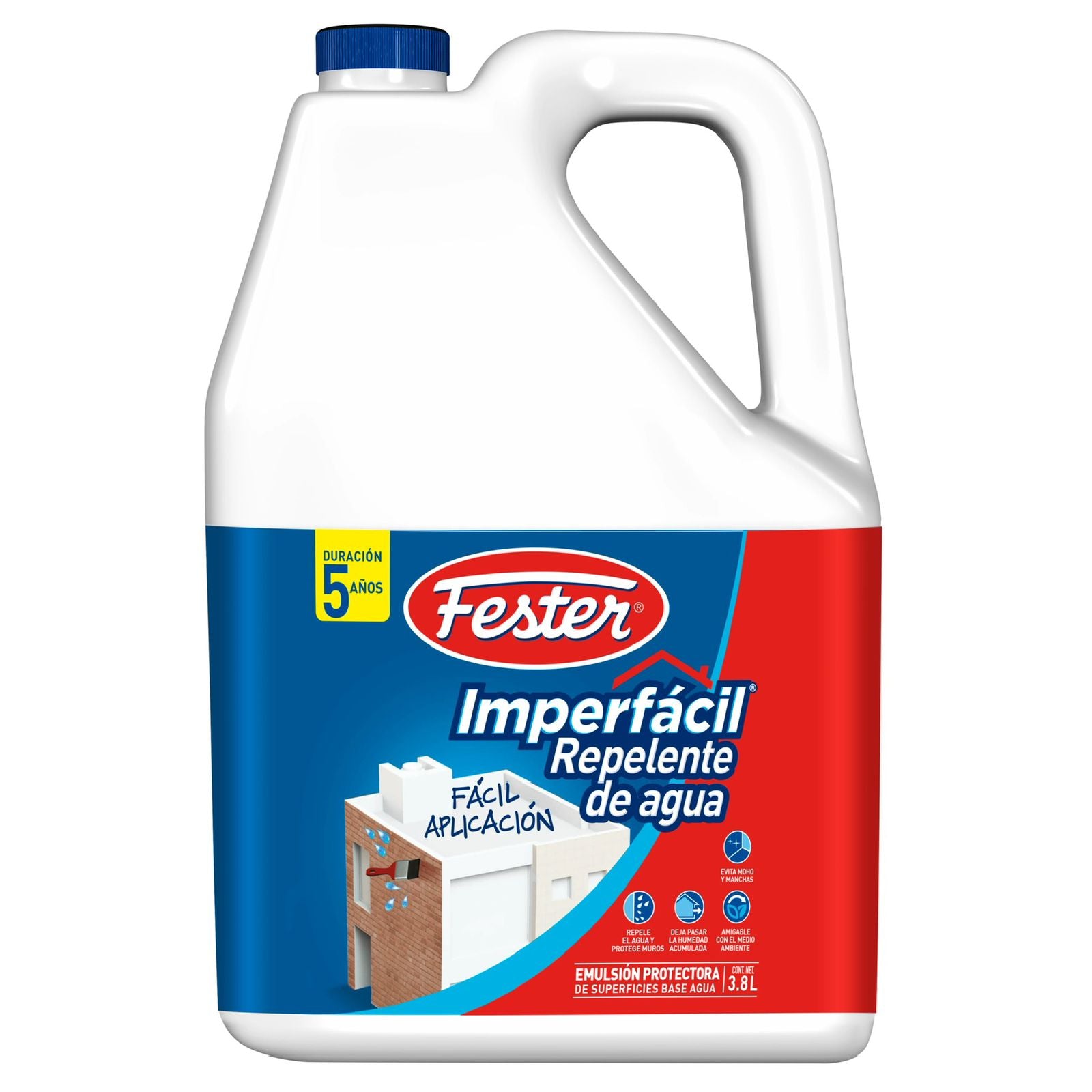Envase de Fester Imperfácil Repelente impermeabilizante acrílico. Aplicación de Fester Imperfácil Repelente en techo. Superficie protegida con Fester Imperfácil Repelente. Detalle del impermeabilizante acrílico Fester Imperfácil Repelente. Protección de techos y terrazas con Fester Imperfácil Repelente